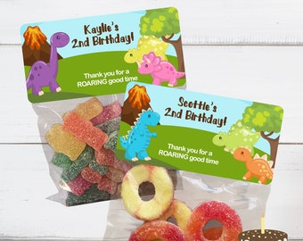 Dinosaur Birthday Party Treat Bags with Personalized Stickers