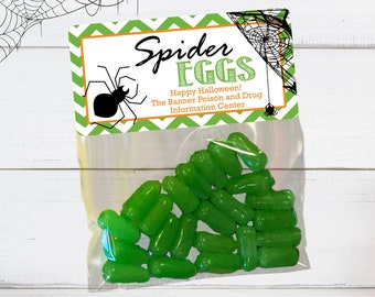 Spider Eggs Halloween Party Favor Bags, Personalized Sticker