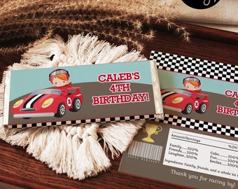 Bewerkbare verjaardagssnoepverpakking racewagen: Racing Party Favors (digitaal bestand)