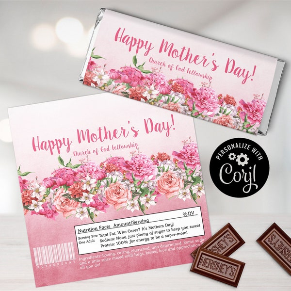 Mother's Day Candy Bar Wrapper, Mothers Day Wrapper, Mother's Day Gift, Mother's Day, Mothers Day, Flowers, Editable, INSTANT DOWNLOAD