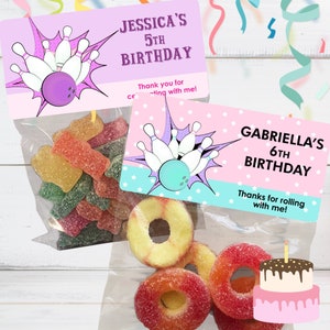 Personalized Bowling Birthday Party Favor Bags & Stickers