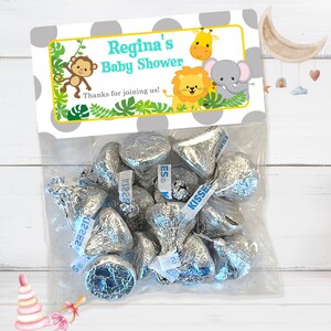 Safari Baby Shower Treat Bags, Safari Baby Shower Stickers & Bags, Safari Stickers Bags, Safari Treat Bags Stickers, Blue and Yellow Favors Grey