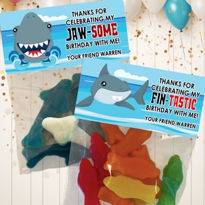 Shark Birthday Party Favors: Personalized Sticker Bags