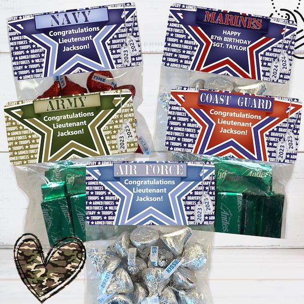 Military Retirement Party, Military Graduation Treat Bags, Navy, Coast Guard, Army, Air Force, Marines, Celebration Party Favors