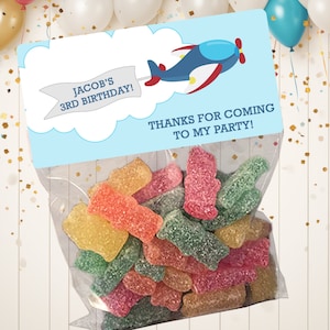 Personalized Airplane Birthday Party Favors: Stickers & Bags