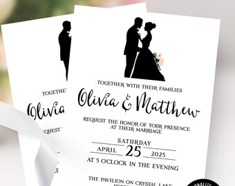 Huwelijksuitnodiging silhouet: minimalistisch zwart-wit ontwerp (digitaal bestand)