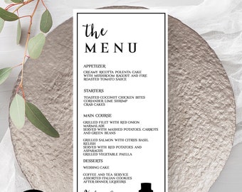 Dinermenu bruiloft: modern minimalistisch ontwerp (digitaal bestand)