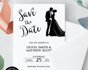 Silhouette Save the Date-uitnodiging: minimalistische bruiloft (digitaal bestand)