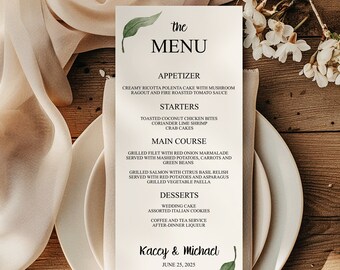 Sjabloon boho-huwelijksmenu: dinermenu bloemen (digitale download)