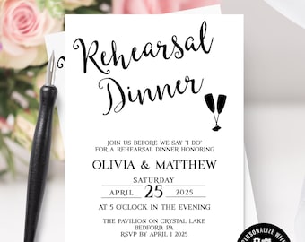 Minimalistische uitnodiging dinerdiner repetitie: zwart-wit silhouet (digitaal bestand)