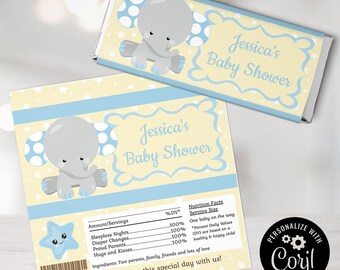 Elefant Candy Bar Wrapper, Babypartybevorzugung, Safari Thema (editierbarer Download)