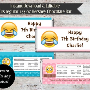 Editable Emoji Birthday Party Candy Bar Wrapper, Emoji Party Favor, Emoji Party, Emoji Candy Wrapper, Birthday, Baby Shower, Digital