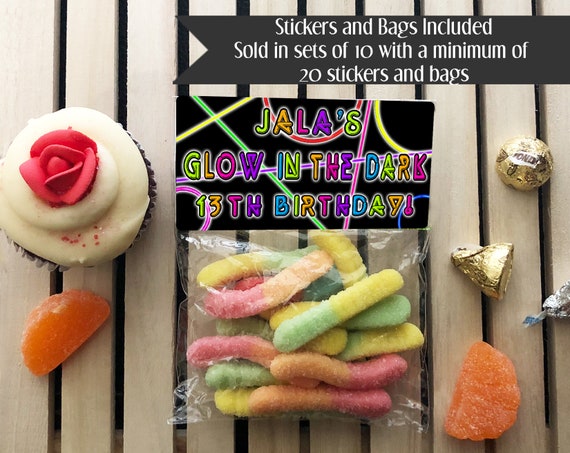 Glow in the Dark Party, Neon Party, Glow in the Dark, Birthday Favors, Birthday Treat Bags and Stickers, Black Light Favors, Glow Favors Il_570xn