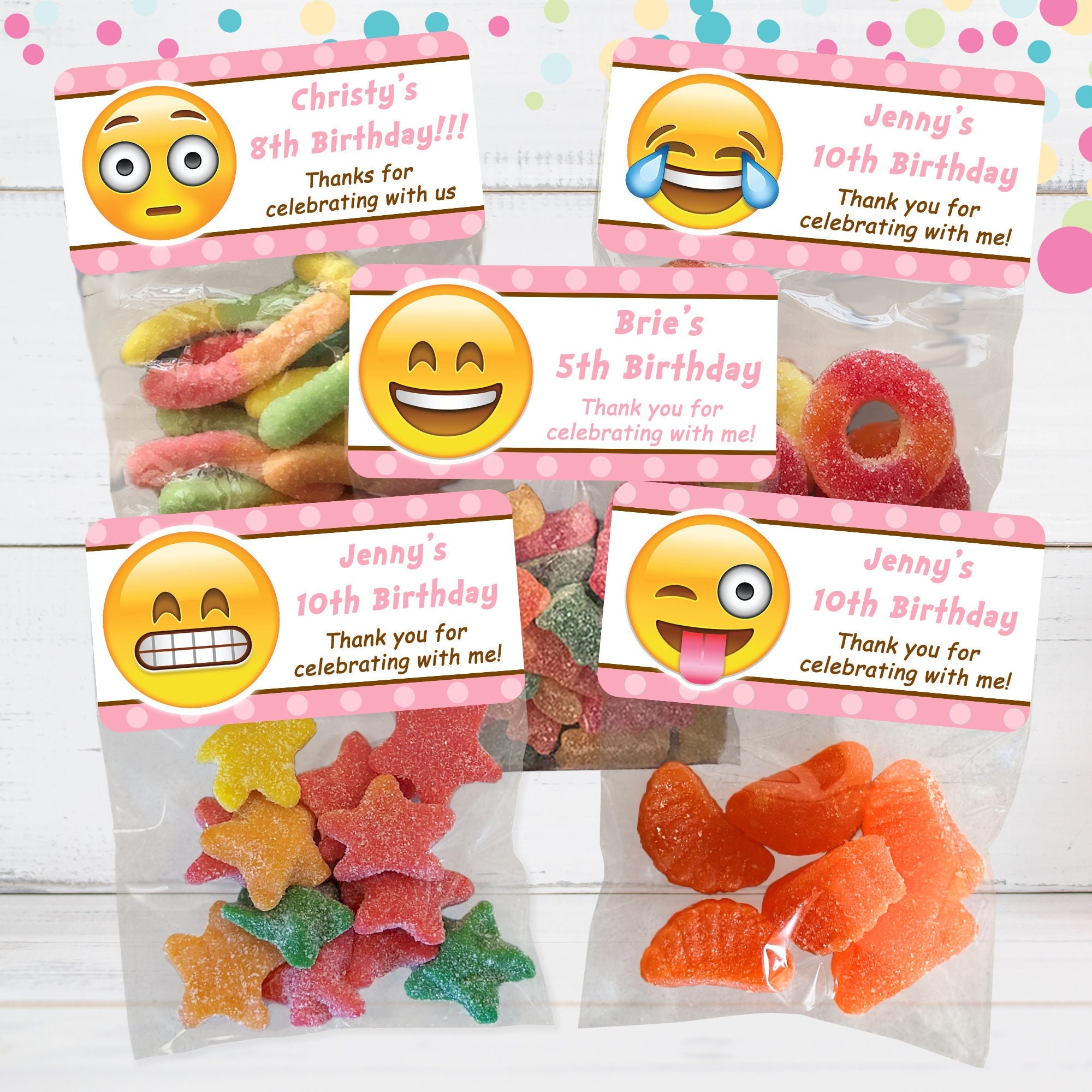Emoji Birthday Party Favors: Personalized Sticker Bags