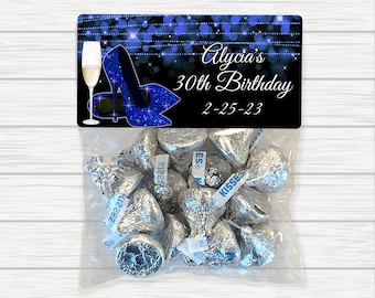 Champagne & Heels Birthday Favor Bags: Personalized Milestone Stickers
