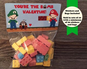 Mario Brothers Valentine Treat Bags, Super Mario Brothers Valentines, Video Games, Classmate Valentines, Classroom Valentines