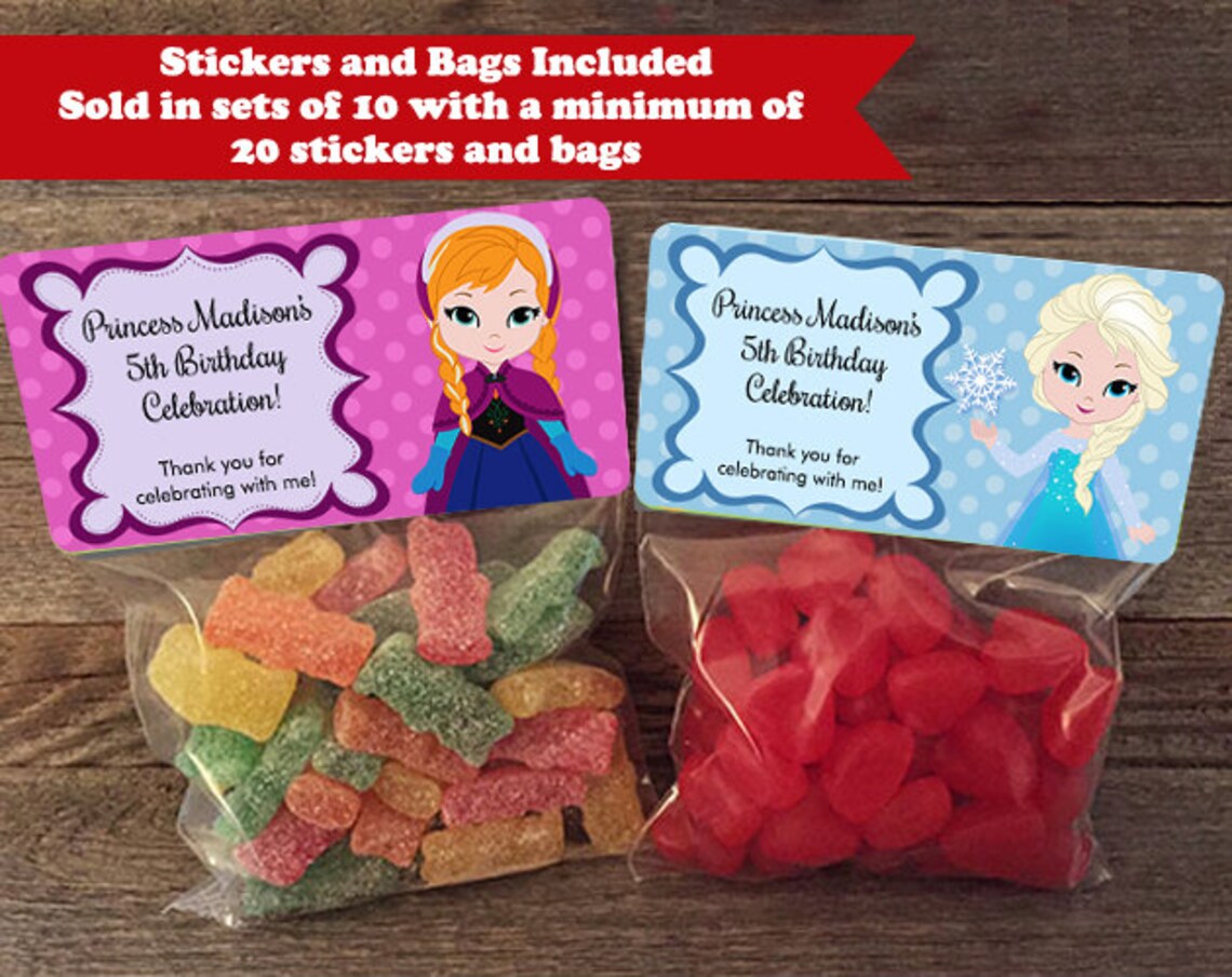 Frozen Stickers and Treat Bags Frozen Birthday Favors Etsy