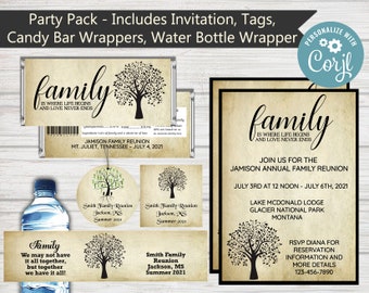 Editable Family Reunion Party Package, Family Reunion Party Favors, Family Reunion Wrappers, Family Parties, Digital Files, Instant Download