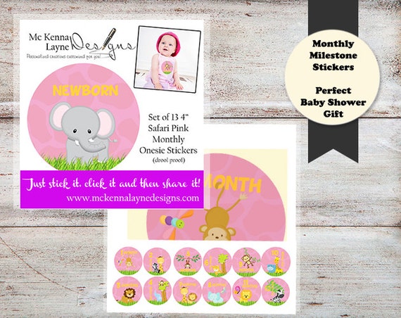 CLEARANCE Safari Monthly Stickers, Baby Monthly Clothing Stickers, Animal Monthly Stickers, Baby Shower Gift, Jungle Sticker Il_570xn