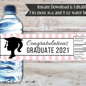 Editable Silhouette Graduation Water Bottle Wrapper, Graduation Party ...