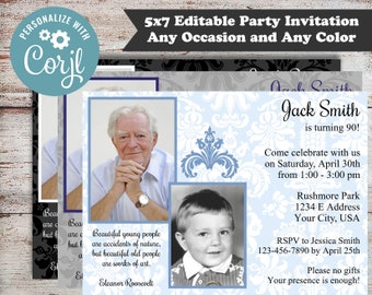 Editable 80th Birthday Invitations, 90th Birthday Invitations, 100th Birthday Invitations, Milestone Birthday, Birthday Party, Digital File