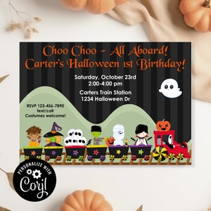 Train Halloween Party Invitation, Kids Halloween Party, Halloween, Train Birthday Invitation, Halloween Invitation, Digital File, Editable