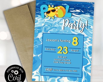 Invitación editable para fiesta en la piscina: Cumpleaños de verano (archivo digital)