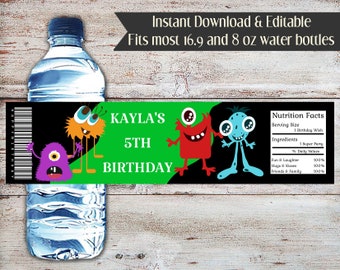 Editable Monster Golf Water Bottle Wrapper, Monster Golf Birthday Party, Monster Golf Party Favors, Miniature Golf Party, Digital File, DIY