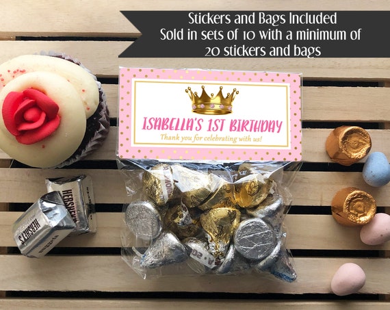 Princess Crown Treat Bags, Crown Birthday Favors, Princess Stickers, Princess Crown Stickers, Pink and Gold Princess Crowns, Princess Crowns Il_570xn