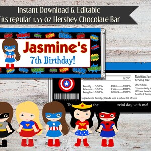 Editable Superhero Girl Candy Bar Wrapper Super Hero Candy - Etsy