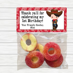 Cowboy Birthday Party Favors: Personalized Stickers & Bags