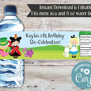 Editable Alice in Wonderland, Instant Download, Water Bottle Wrapper, Water Bottle, Alice In Wonderland Party Favors, Tea Party, Baby Shower