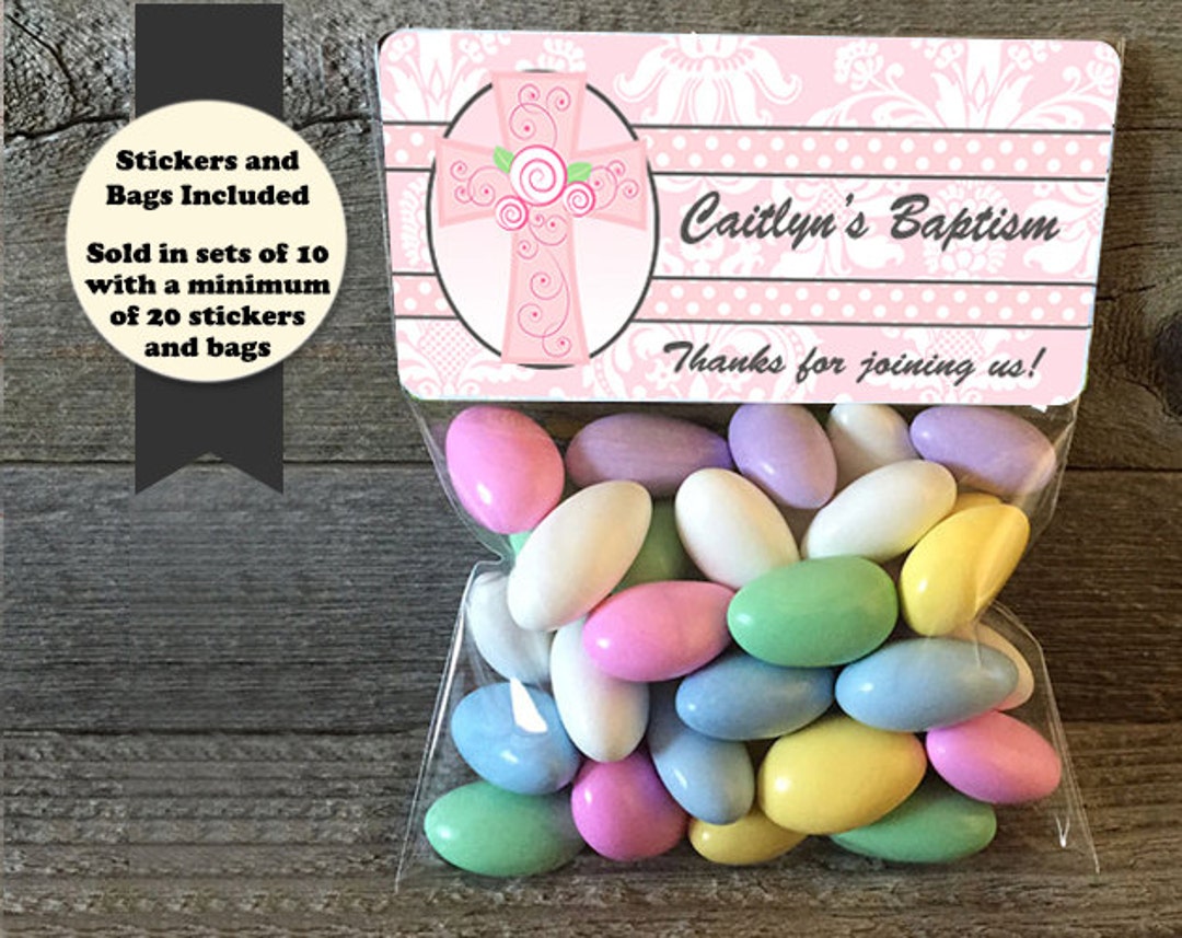 Baptism Favor Bags Christening Stickers Baptism Party Etsy