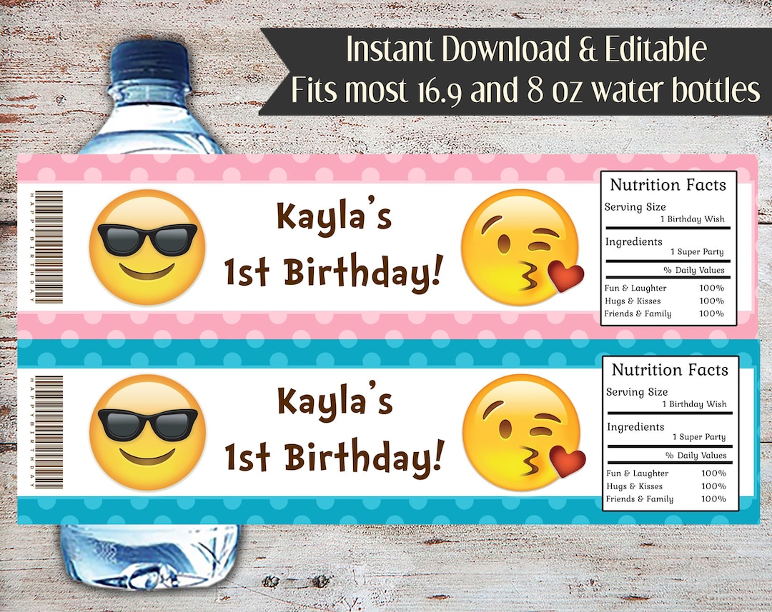 Editable Emoji Water Bottle Labels, Emoji Water Bottle Wrappers, Party ...
