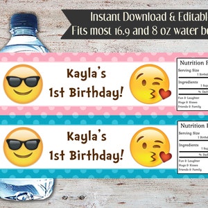 Editable Emoji Water Bottle Labels, Emoji Water Bottle Wrappers, Party ...