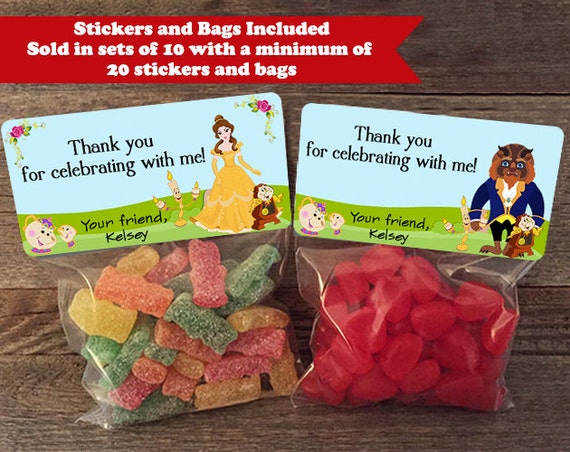 Beauty and the Beast Party Favor Bags, Beauty and the Beast Treat Bags,  Princess Belle Treat Bags, Princess Belle Stickers, Belle Stickers by  Parties R 4 Fun! | Catch My Party
