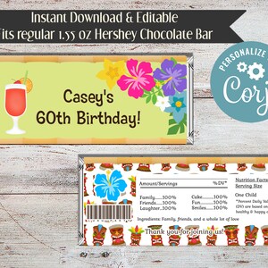 Editable Luau Party Favors, Luau Birthday, Luau Baby Shower, Summer Party, Luau, Candy Bar Wrapper, Candy Wrapper, Digital File