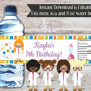 Editable Scientist Water Labels, Science Party, Scientist Party, Science Water Wrappers, Scientist, Science Party Favors, Experiment Party