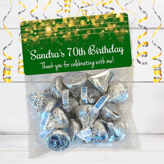 Personalized Milestone Birthday Favor Bags: Gold & Green Stickers