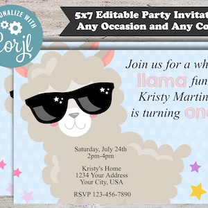 Editable Llama Birthday Invitations: DIY Party Invites (Digital Download)