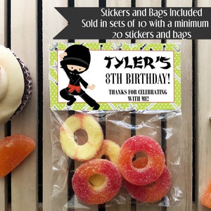 Ninja Birthday Party Favors: Personalized Stickers & Bags