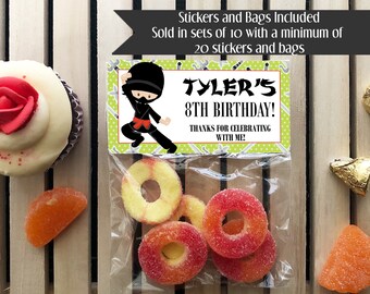 Ninja Birthday Party Favors: Personalized Stickers & Bags