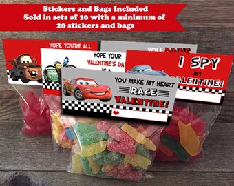 Valentine Party Favor Cars Valentines Mater Lightning Mcqueen Small Treat Bags Stickers Included School Class Teacher Classmate Gift