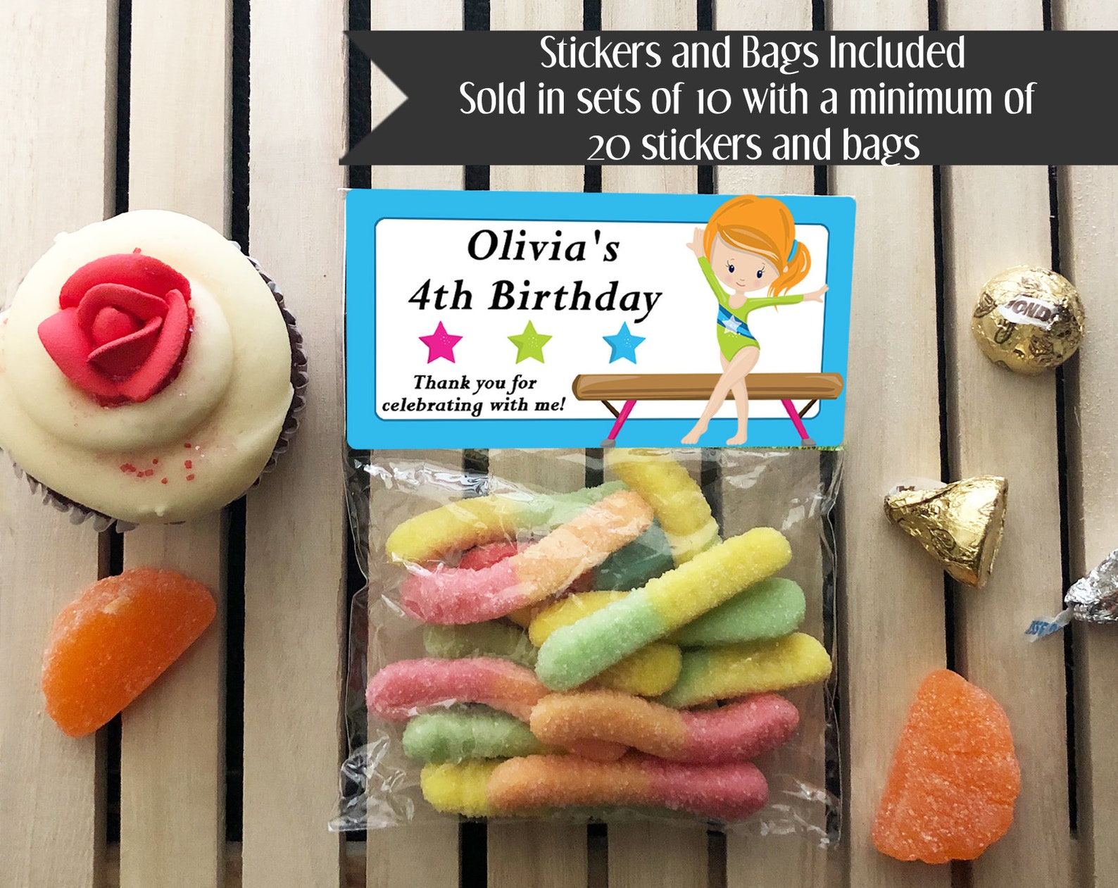 Gymnastics Treat Bags Gymnastics Birthday Stickers and Bags Etsy