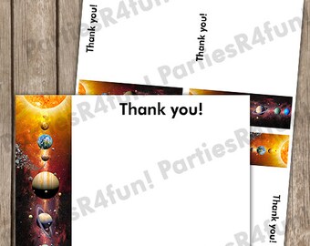 Outer Space Solar System Thank You Cards Birthday Baby Shower INSTANT DOWNLOAD