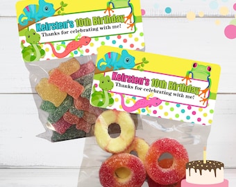 Reptile Birthday Party Favor Stickers and Bags
