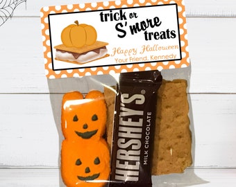 Personalized S'mores Halloween Party Favor Bags, Pumpkin Stickers