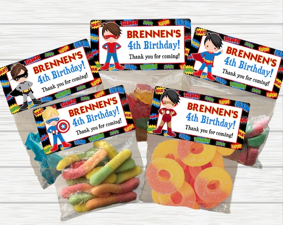 Personalized Superhero Birthday Treat Bags: Party Favors