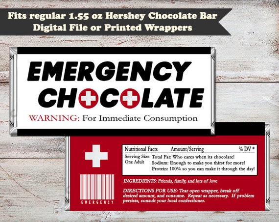 Emergency Chocolate Candy Bar Wrapper, Emergency Chocolate Wrapper, Emergency Chocolate, Friends Gift, Digital File, INSTANT DOWNLOAD Il_570xn