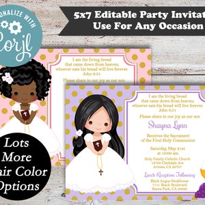 Editable Holy Communion Invitations, First Communion Announcements, First Holy Communion, First Communion, Digital File, Instant Download